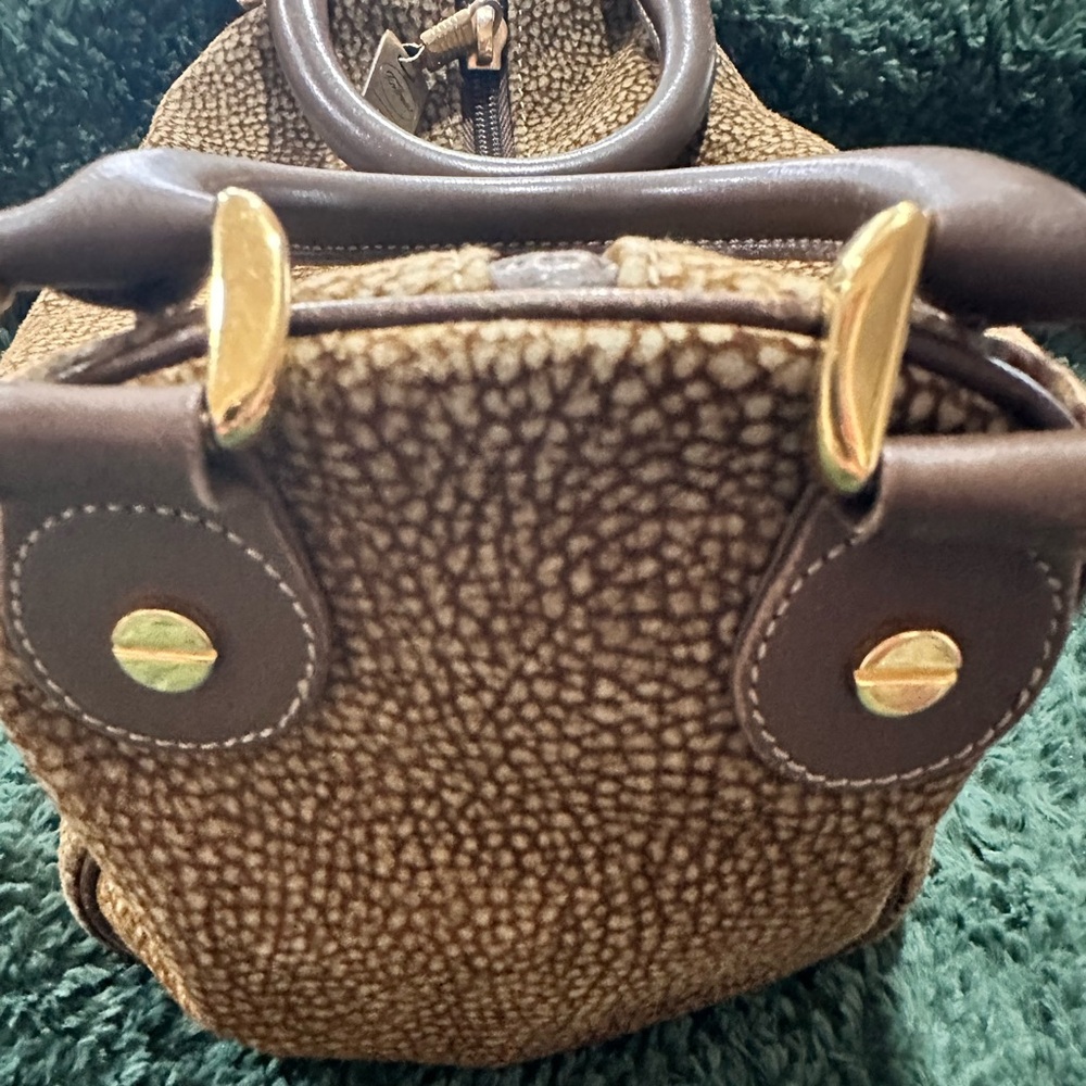 Borbonese Redwall Suede EUC Textured Brown Dual Handle Crossbody Mini Bag